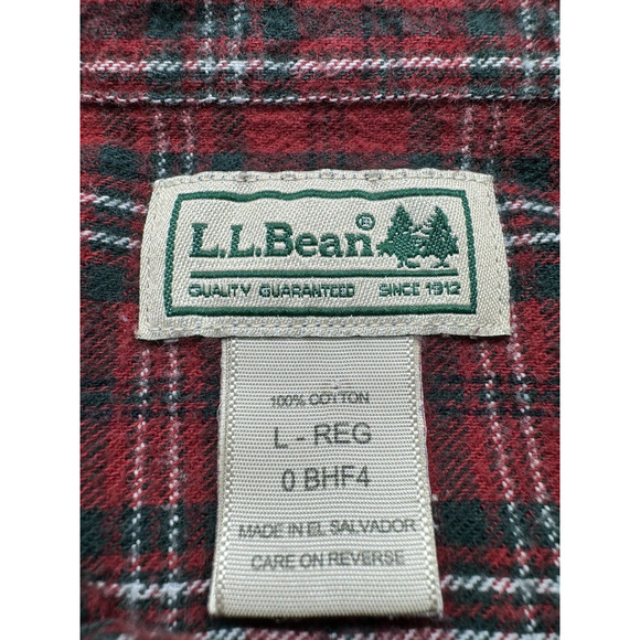 LL Bean Men's Brick Red Plaid Size L Medium‎ Weight Flannel Shirt Long Sleeve - Picture 3 of 4